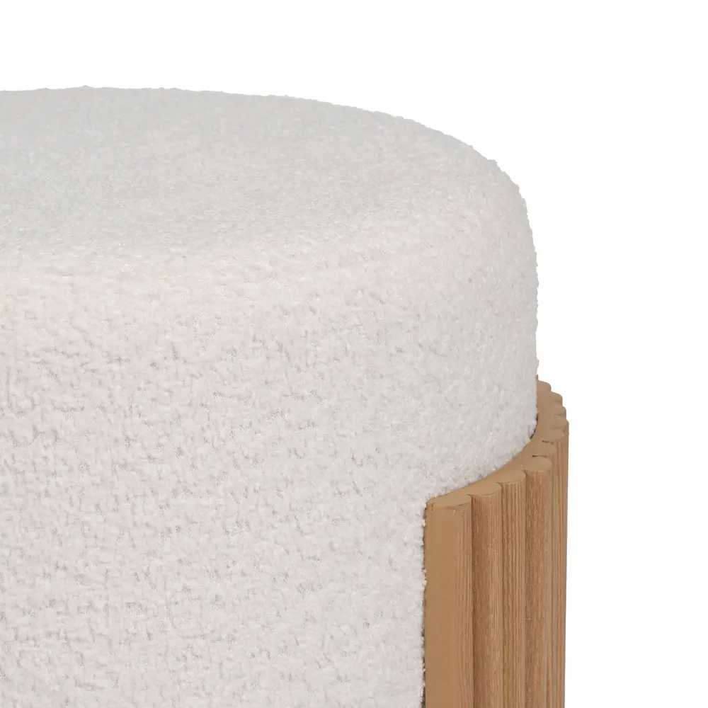 Puf Banco de Madera DM Natural y Tejido Blanco 43 x 43 x 41 cm 