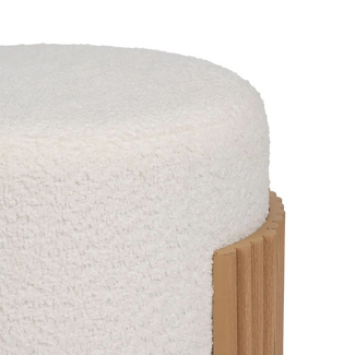 Puf Banco de Madera DM Natural y Tejido Blanco 43 x 43 x 41 cm 