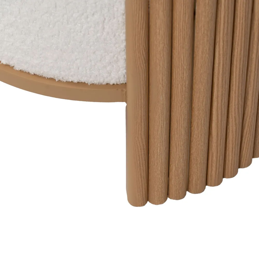 Puf Banco de Madera DM Natural y Tejido Blanco 43 x 43 x 41 cm 