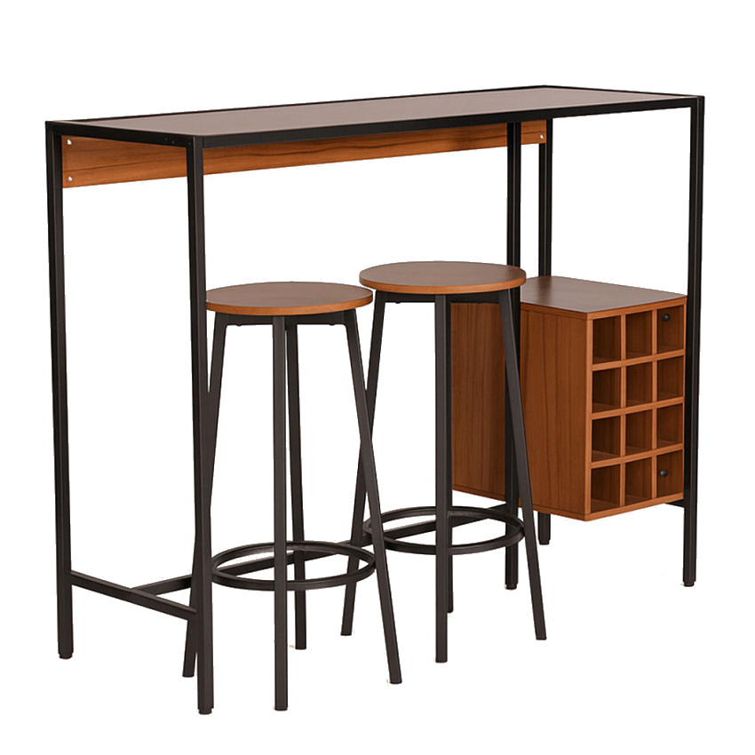 Set Bar Mesa Alta Botellero y 2 Taburetes Industrial Kunlo   