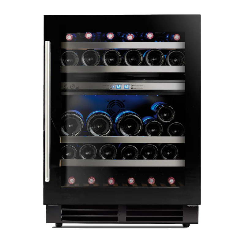 Vinoteca negra encastrable bajo encimera gama alta 44 botellas 2 zonas Le Chai LBN445 