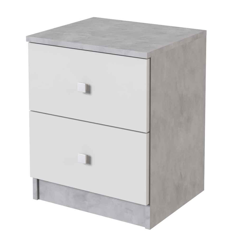 Mesita de Noche 2 Cajones Cemento y Blanco Liso 35 x 40,2 x 49,6 cm 