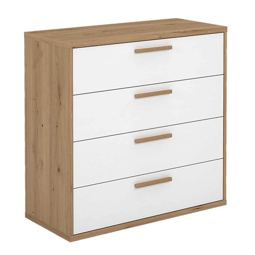 Cómoda 4 Cajones Roble Albar y Blanco Poro 40 x 88,2 x 86,5 cm 