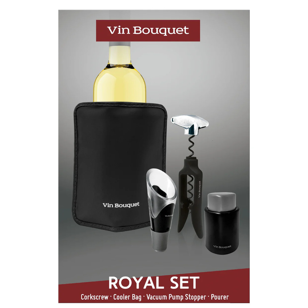 Set de Vino Royal – Sacacorchos Automático, Tapón de Vacío y Funda Enfriadora