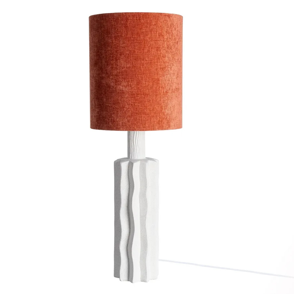 Lampara de Mesa en Cerámica Blanca y Tejido de Lino 34 x 34 x 100 cm 