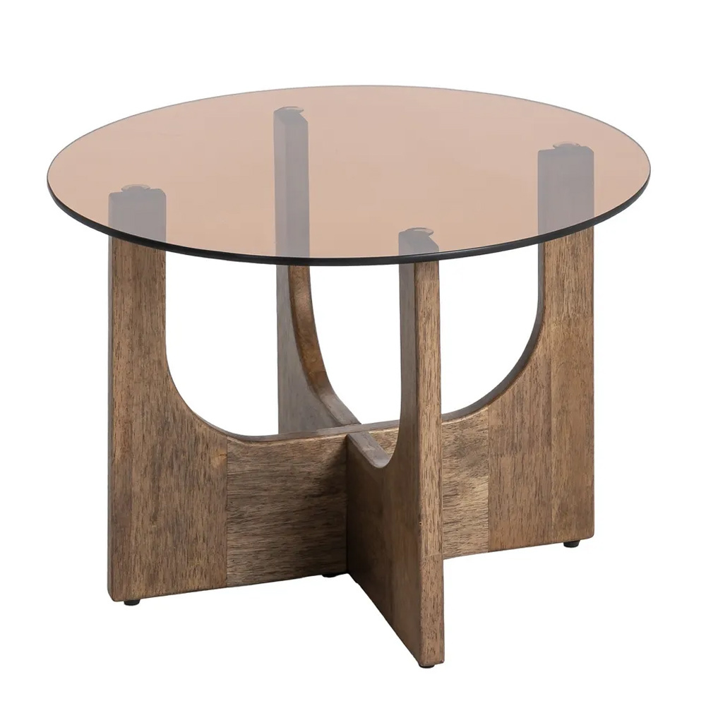 Mesa de Centro de Madera de Caucho y Cristal 60 x 60 x 41 cm   