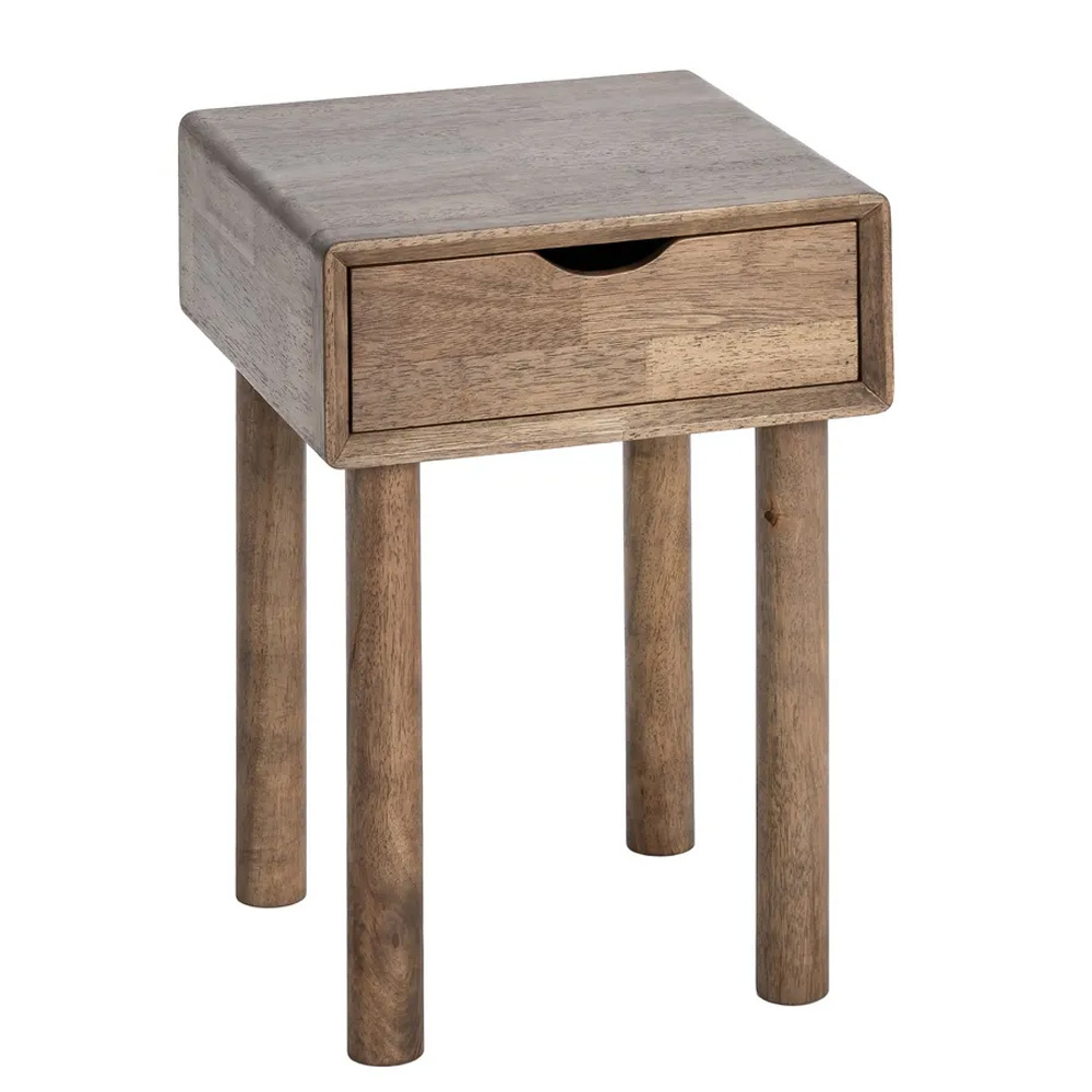 Mesita de Noche de Madera de Caucho 1 Cajón 40 x 40 x 55 cm 