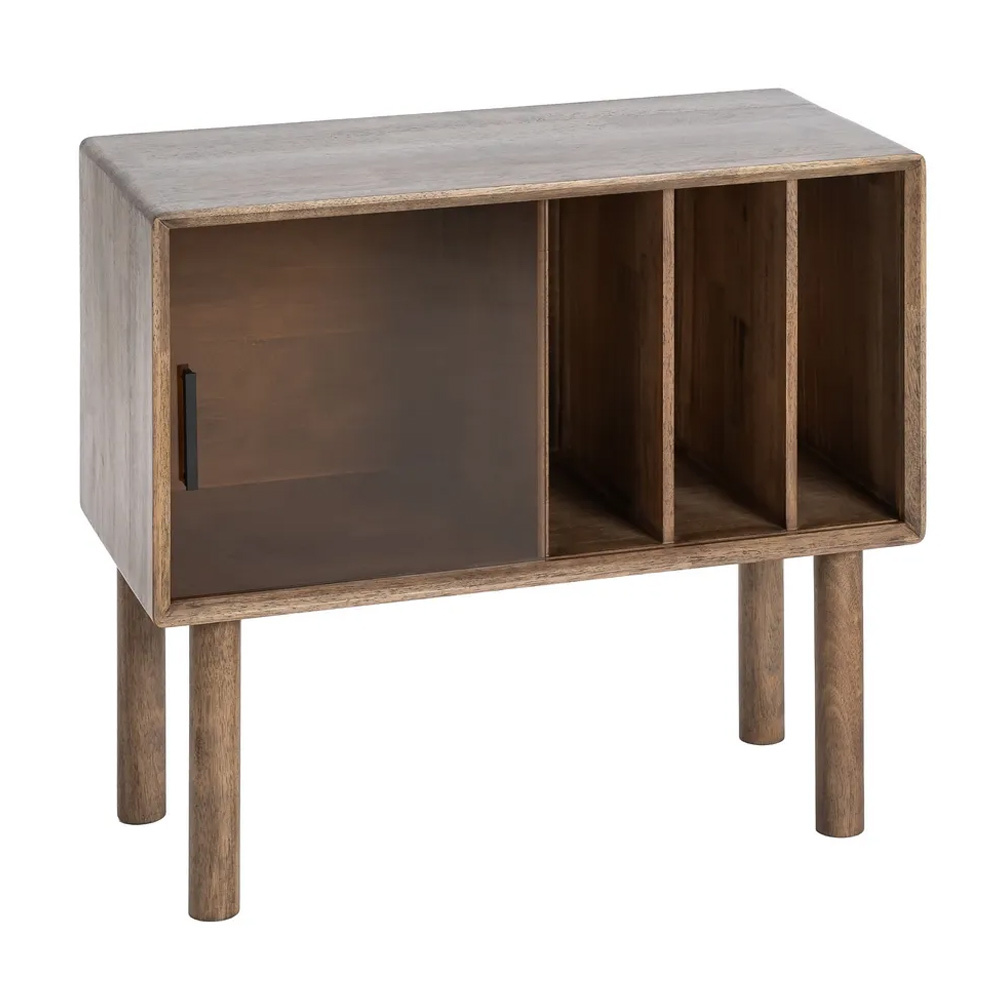 Mueble Auxiliar de Madera de Caucho 1 Puerta de Cristal 38 x 80 x 70 cm 