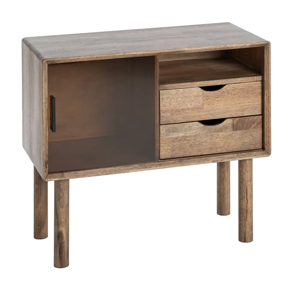 Mueble Auxiliar de Madera de Caucho 1 Puerta 2 Cajones 38 x 80 x 70 cm  