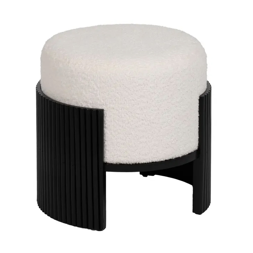 Puf Banco de Madera DM Negro y Tejido Chenilla Blanco 43 x 43 x 41 cm 