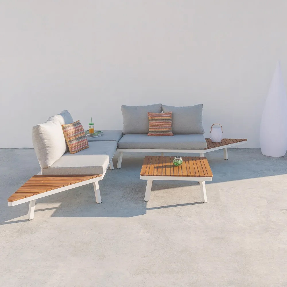 Sofá Jardín 2 Plazas Saskia de Aluminio y Madera 70 x 260 x 70 cm 