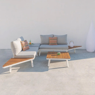 Sofá Jardín 2 Plazas Saskia de Aluminio y Madera 70 x 260 x 70 cm 