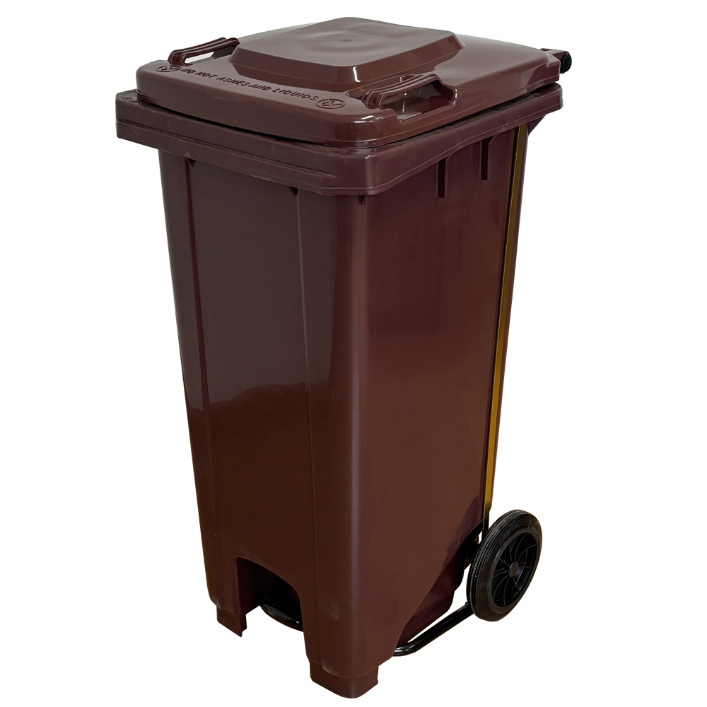 Contenedor de Basura Marrón con Pedal de Metal de 120 litros   