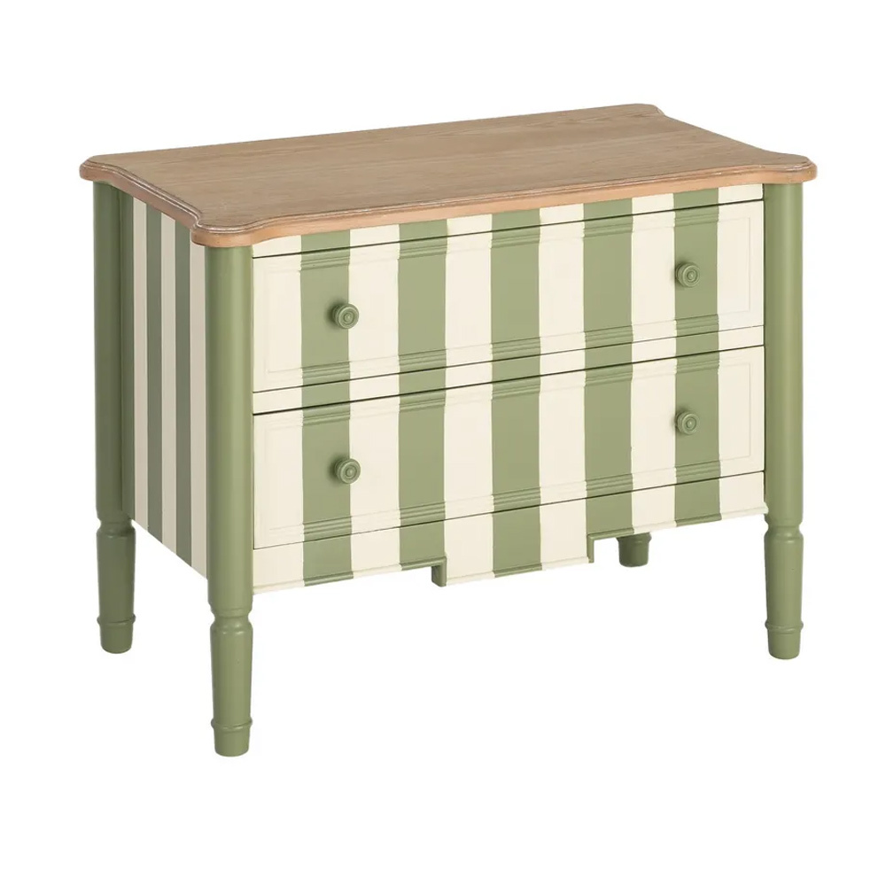 Cómoda de Madera Rayas Verde Crema 2 Cajones 45 x 80 x 60 cm