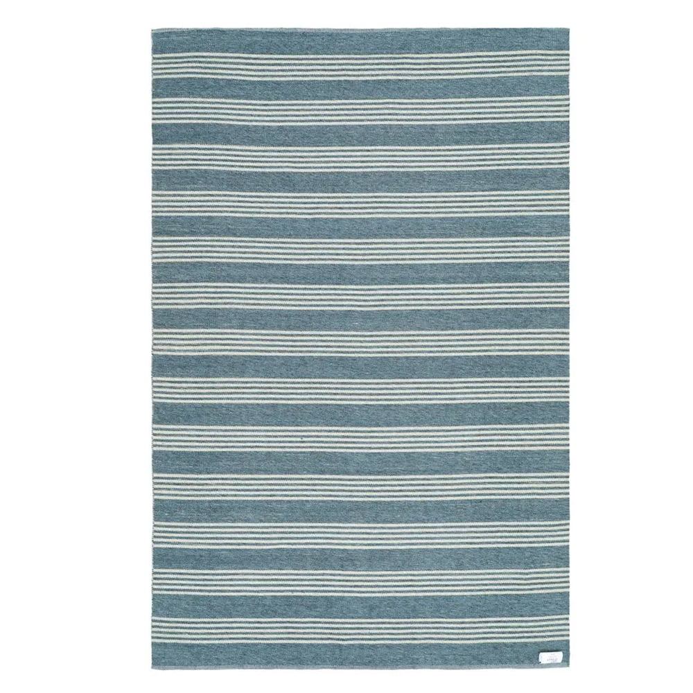 Alfombra Reversible a Rayas Azul Natural 160 x 230 cm 