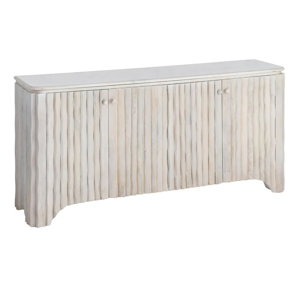 Aparador Madera de Mango y Mármol 4 Puertas 41 x 153 x 73 cm 