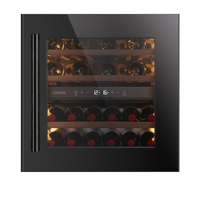 Vinoteca encastrable cocina columna 28 botellas doble zona Caviss CT2E28H60N60