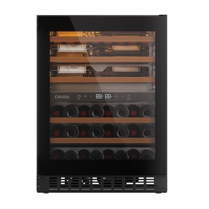 Vinoteca encastrable suelo bajo encimera  2 zonas temperatura 46 botellas Caviss CT2SP46H82N60