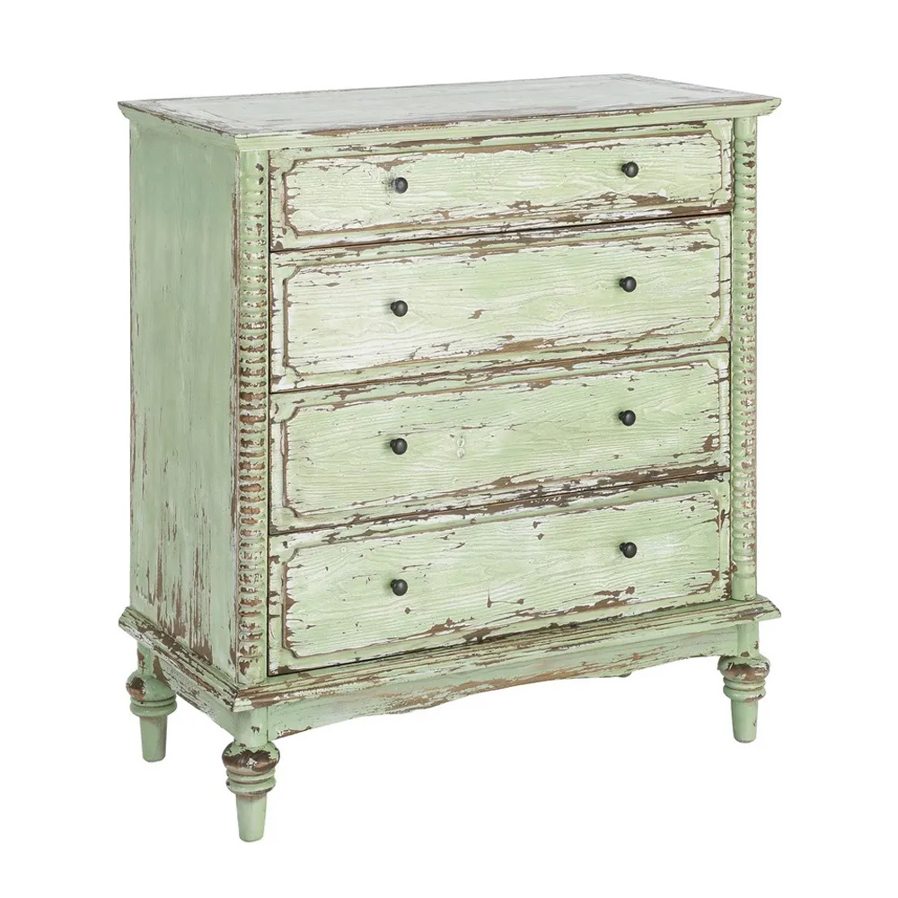 Cómoda de Madera de Pino Reciclada Verde 4 Cajones 45 x 95 x 103 cm 