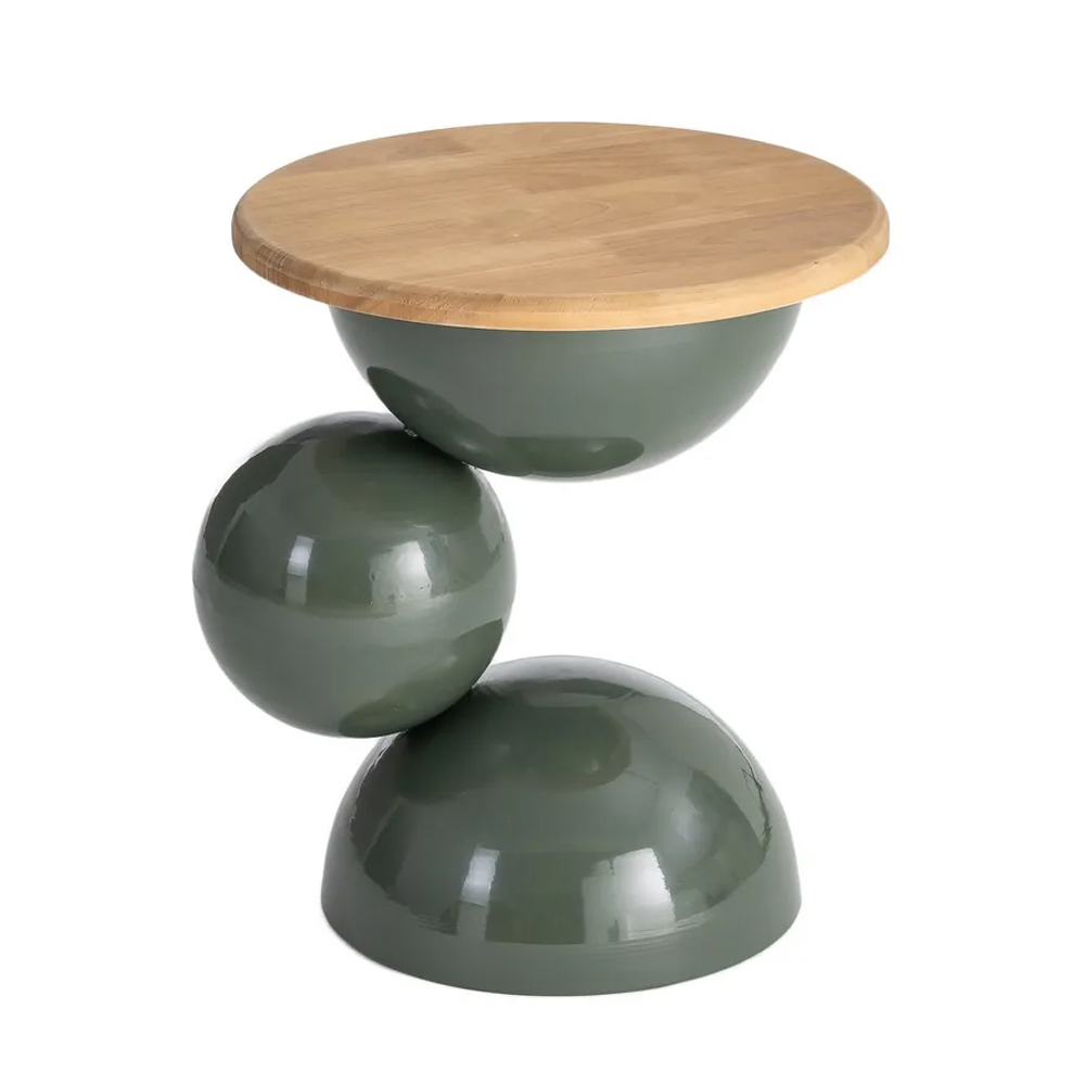 Mesita Auxliar de Metal Verde y Madera Natural 41 x 41 x 46,5 cm 