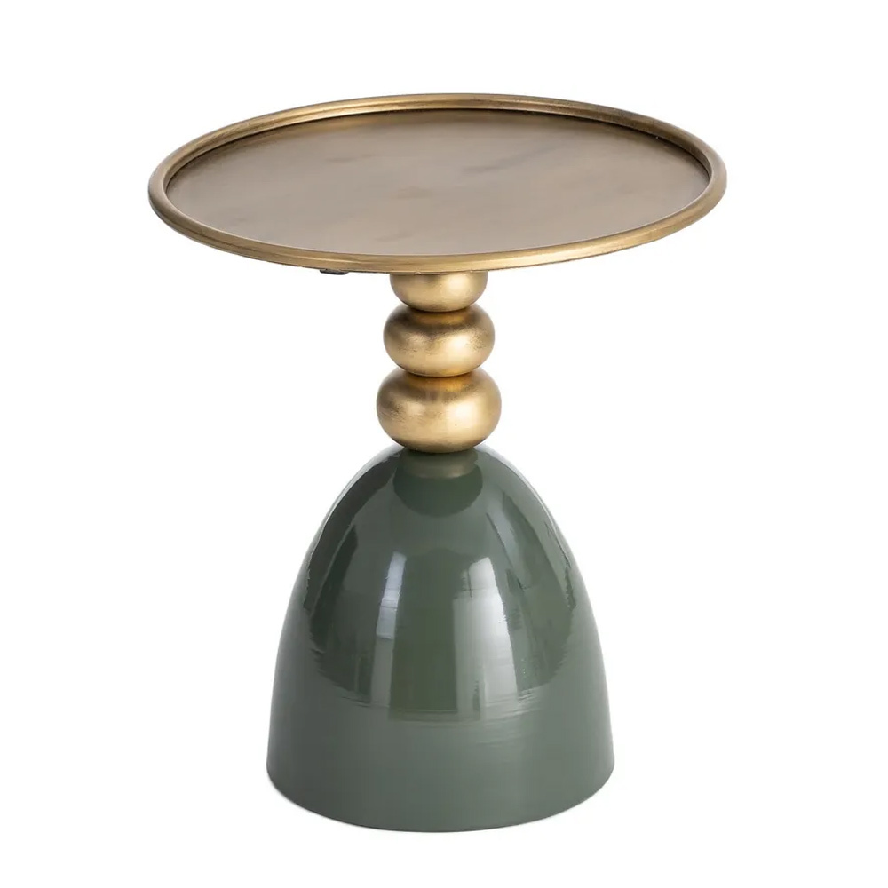 Mesita Auxiliar Redonda en Hierro Verde y Dorado 40 x 40 x 47 cm 