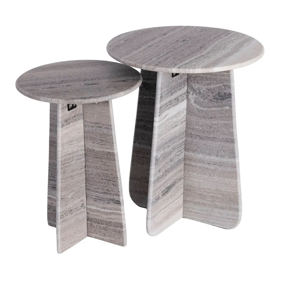 Set 2 Mesitas Auxiliares en Piedra Natural 45 x 45 x 54 cm 