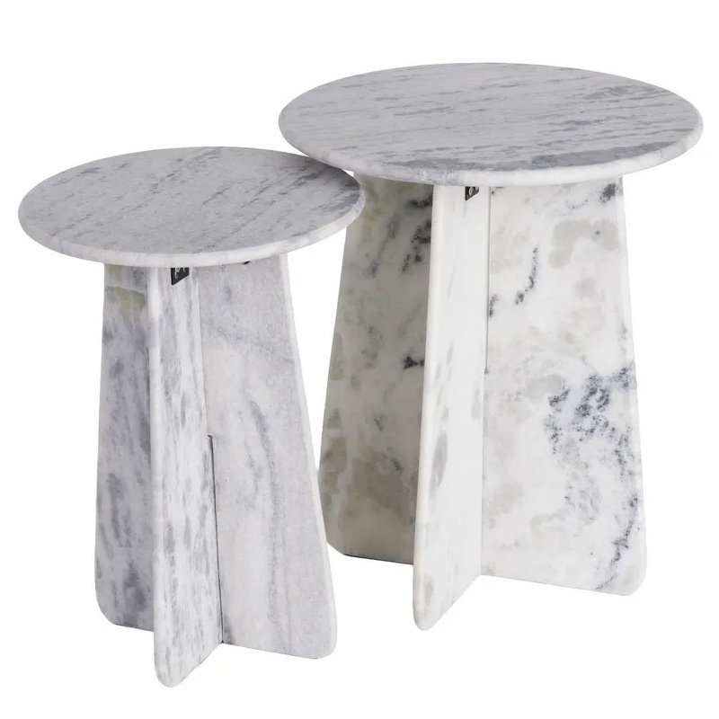 Set 2 Mesitas Auxiliares Piedra Natural Blanco 45 x 45 x 54 cm 