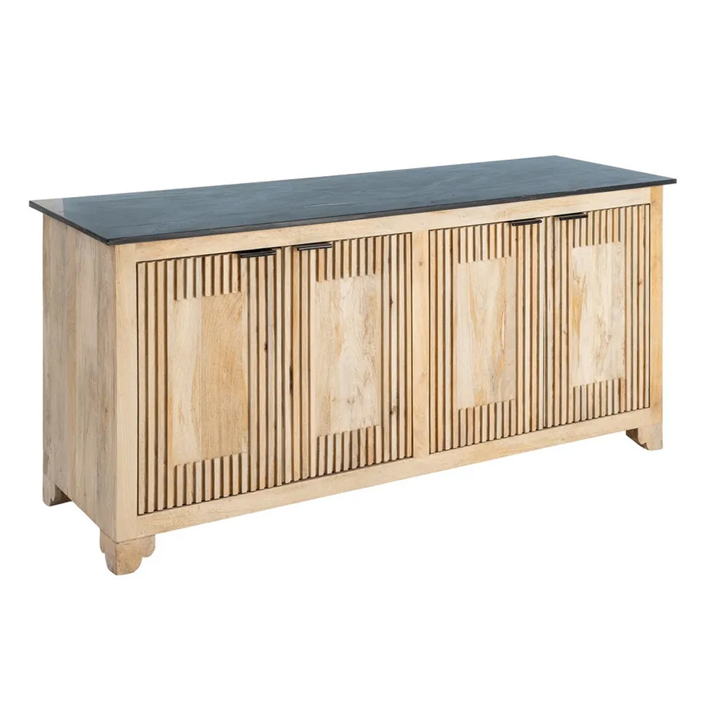 Aparador de Madera de Mango y Mármol 4 Puertas 57 x 179 x 90 cm