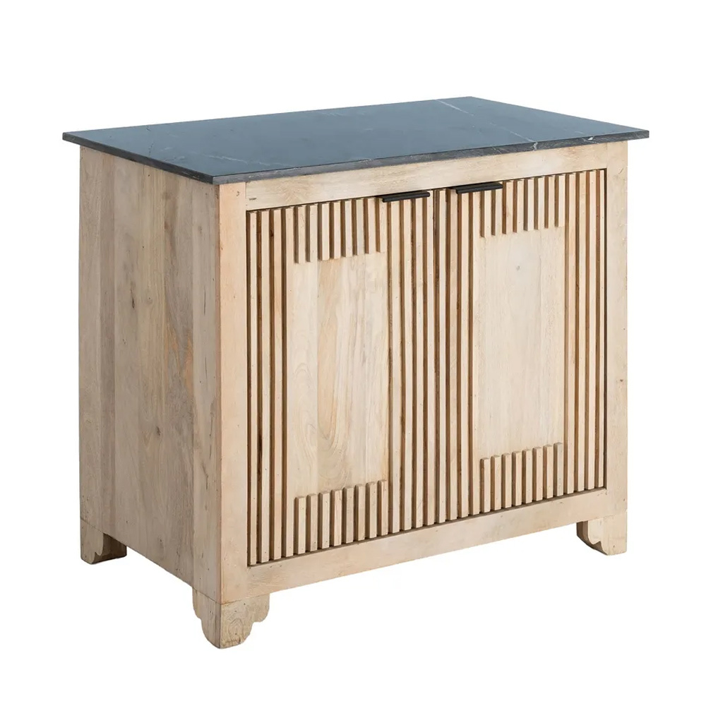 Aparador de Madera de Mango y Mármol 2 Puertas 57 x 95 x 90 cm 
