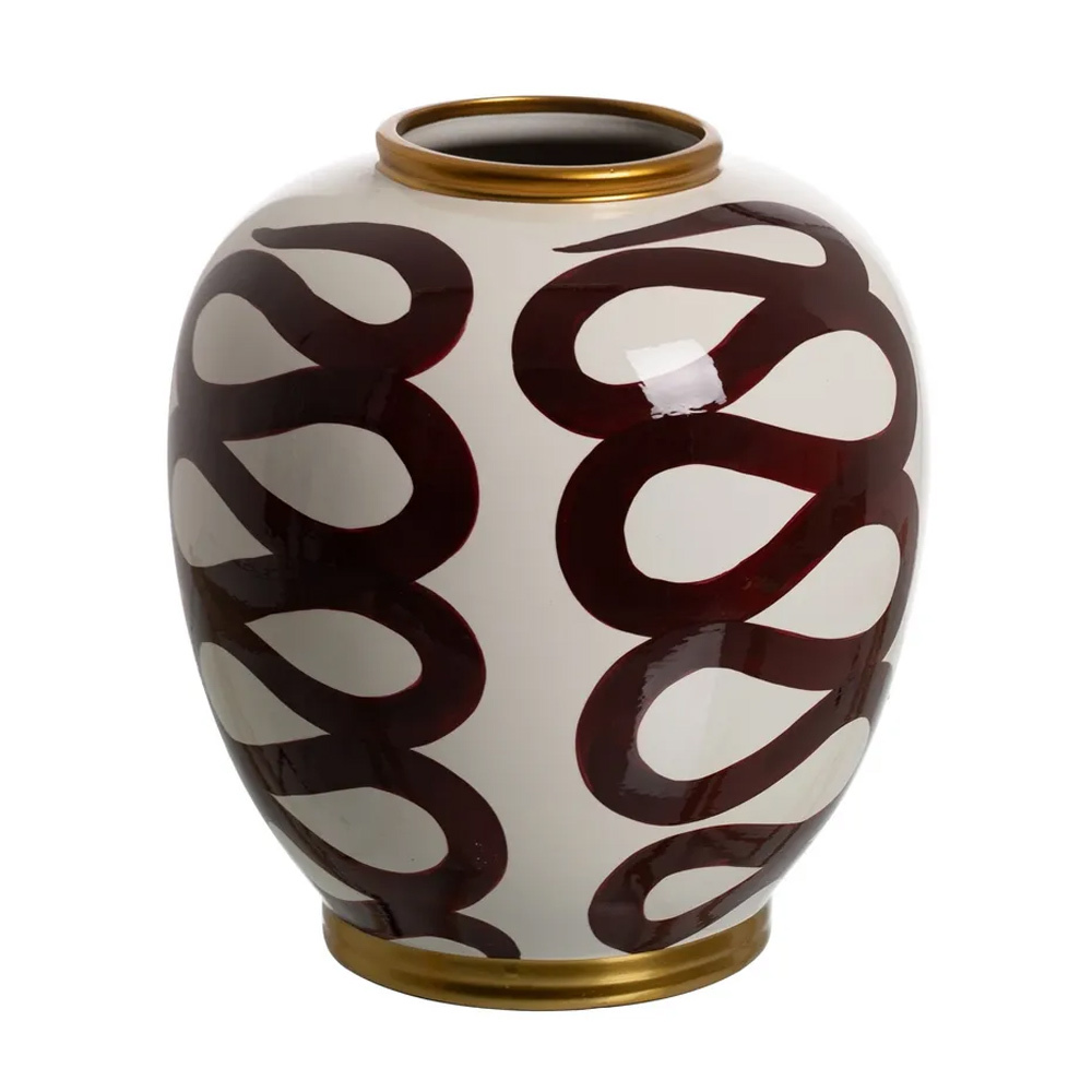 Jarrón de Porcelana Blanco Marrón 25 x 25 x 29 cm 
