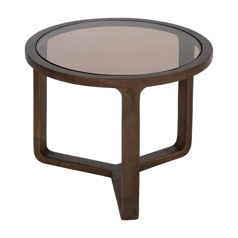 Mesa de Centro de Madera de Mango y Cristal 60 x 60 x 48 cm 