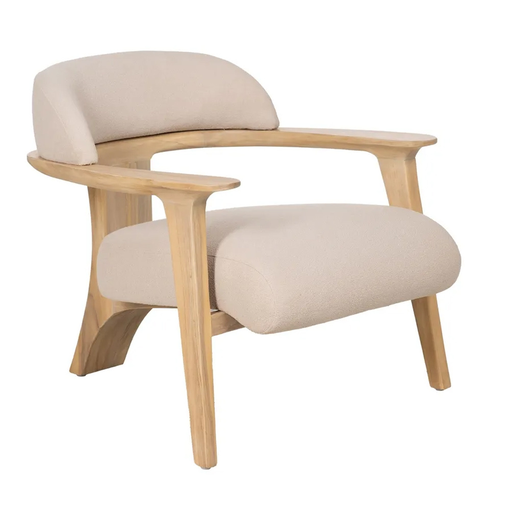 Sillón de Madera de Teka Natural y Tejido de Poliéster 73 x 76 x 68 cm 