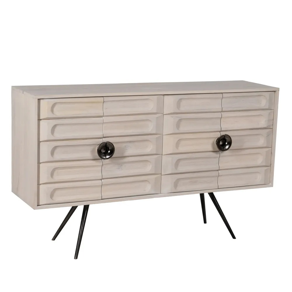 Aparador de Madera de Mango Blanco Rozado 4 Puertas 41 x 152 x 92 cm 