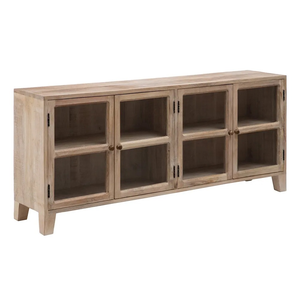 Aparador de Madera de Mango Blanco Rozado 4 Puertas 35 x 160 x 71 cm 