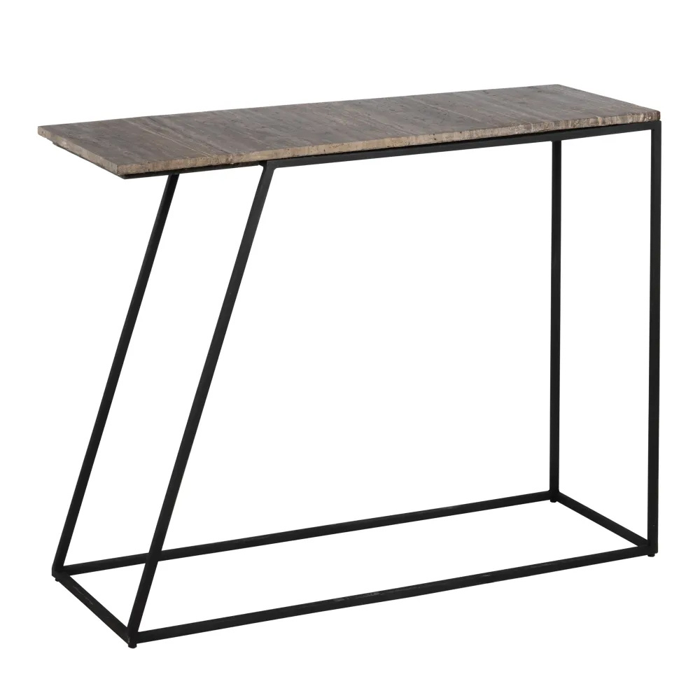 Consola de Hierro Negro y Mármol Travertino 36 x 102 x 85 cm 
