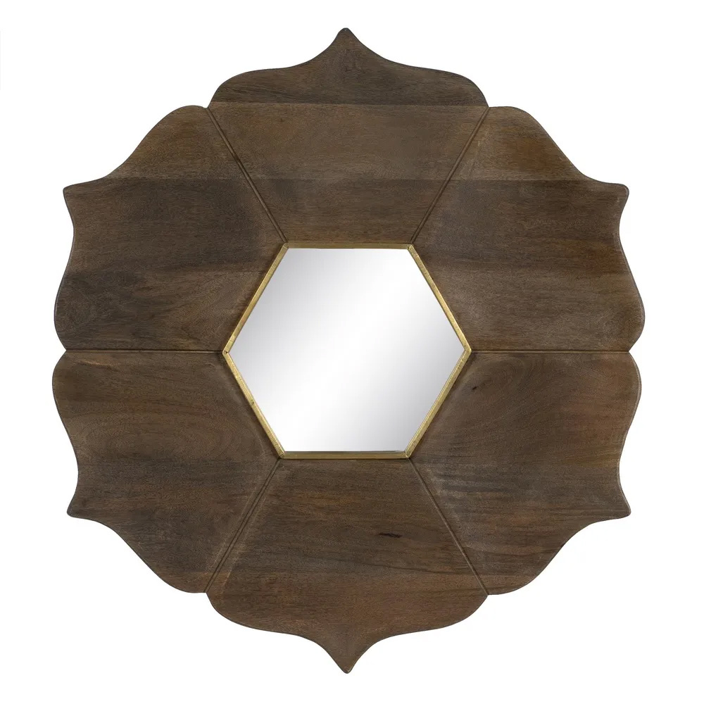 Espejo Marco de Madera de Mango Marrón 3 x 90 x 90 cm 