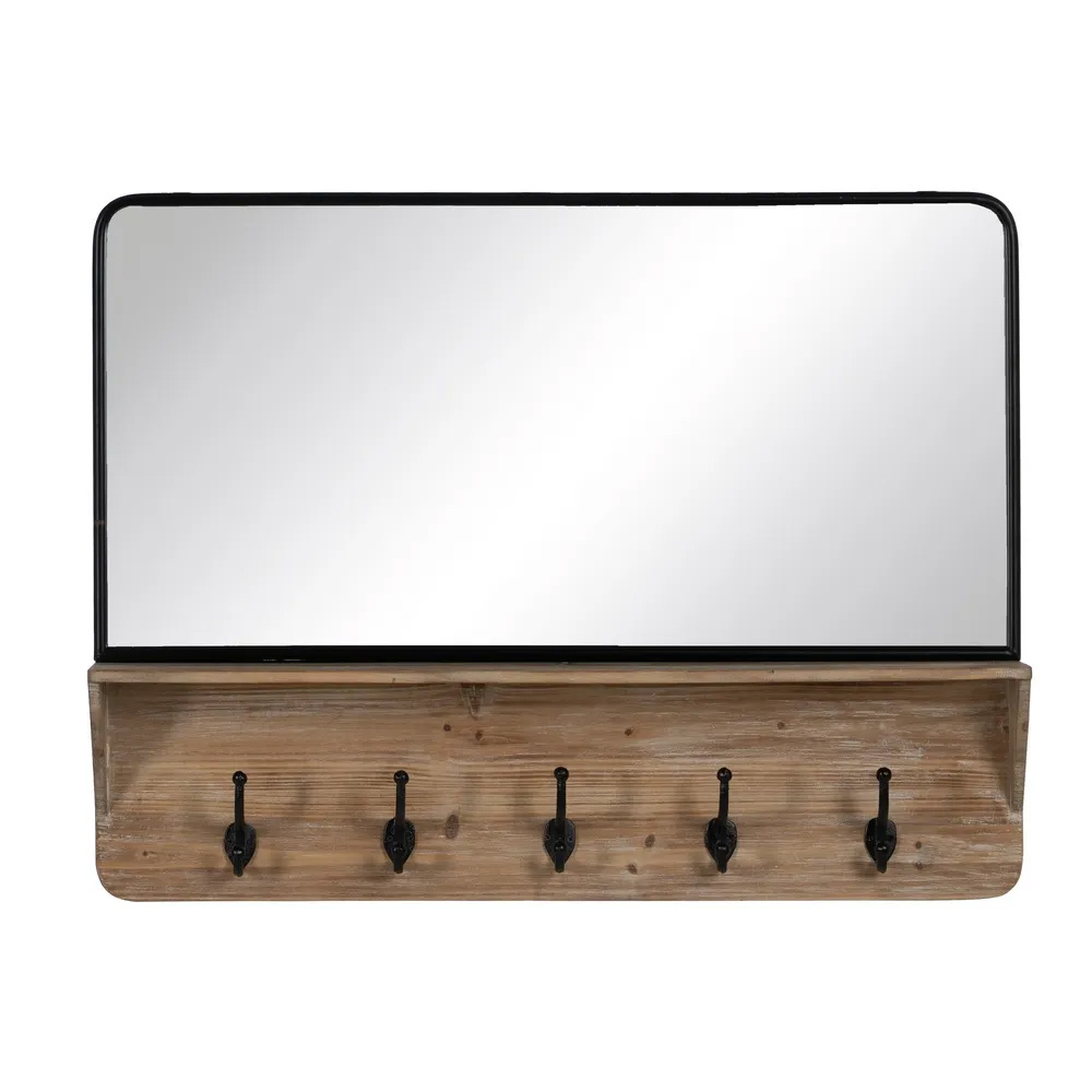 Espejo Perchero de Pared de Madera Natural 13 x 90 x 66 cm