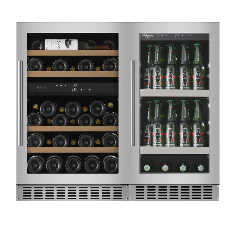 Pack mQuvée Vinoteca + Nevera cerveza - 90 cm ancho - WineCave 700 60D + BeerServer 30 - Stainless