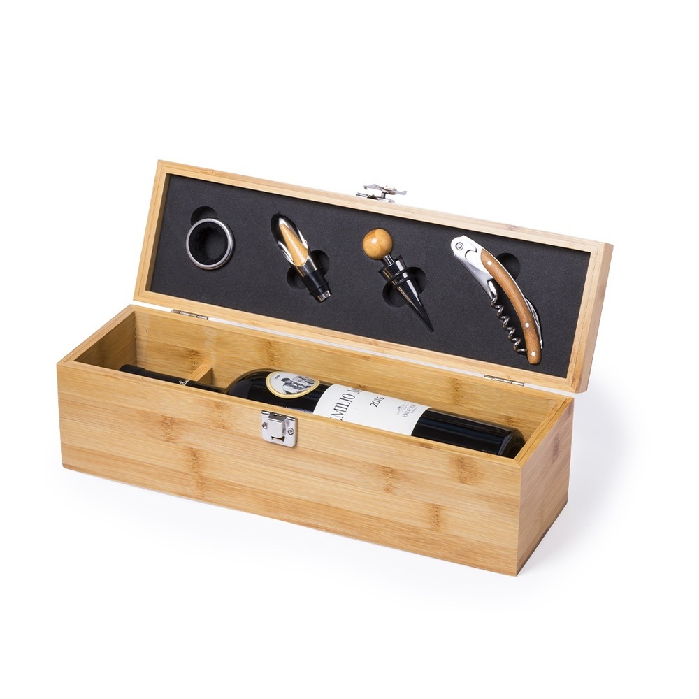 Estuche Set de Vino de Bambu con 4 Accesorios