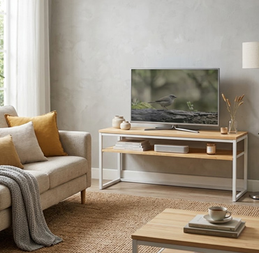 Un salón más ordenado y sostenible con el mueble de televisión iCub Three Natural